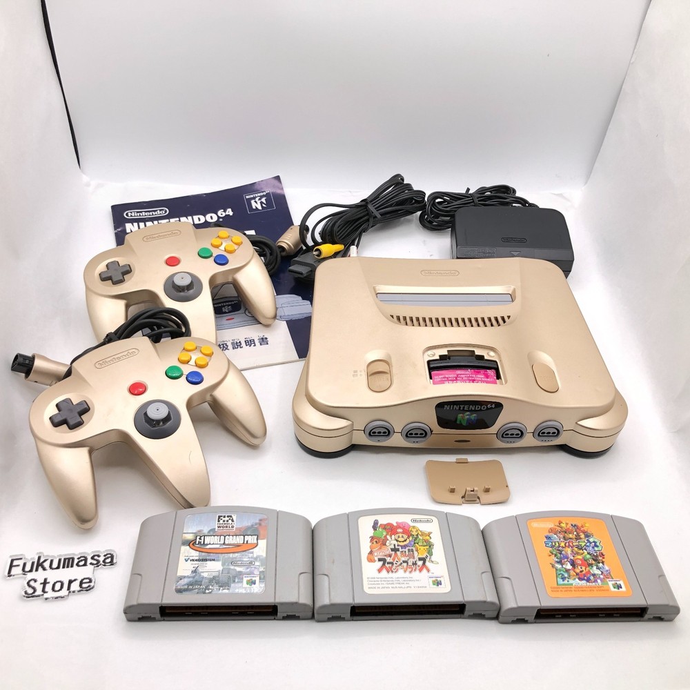 Nintendo 64 Console Gold 2 Controller Bundle Games N64 Japan Tested