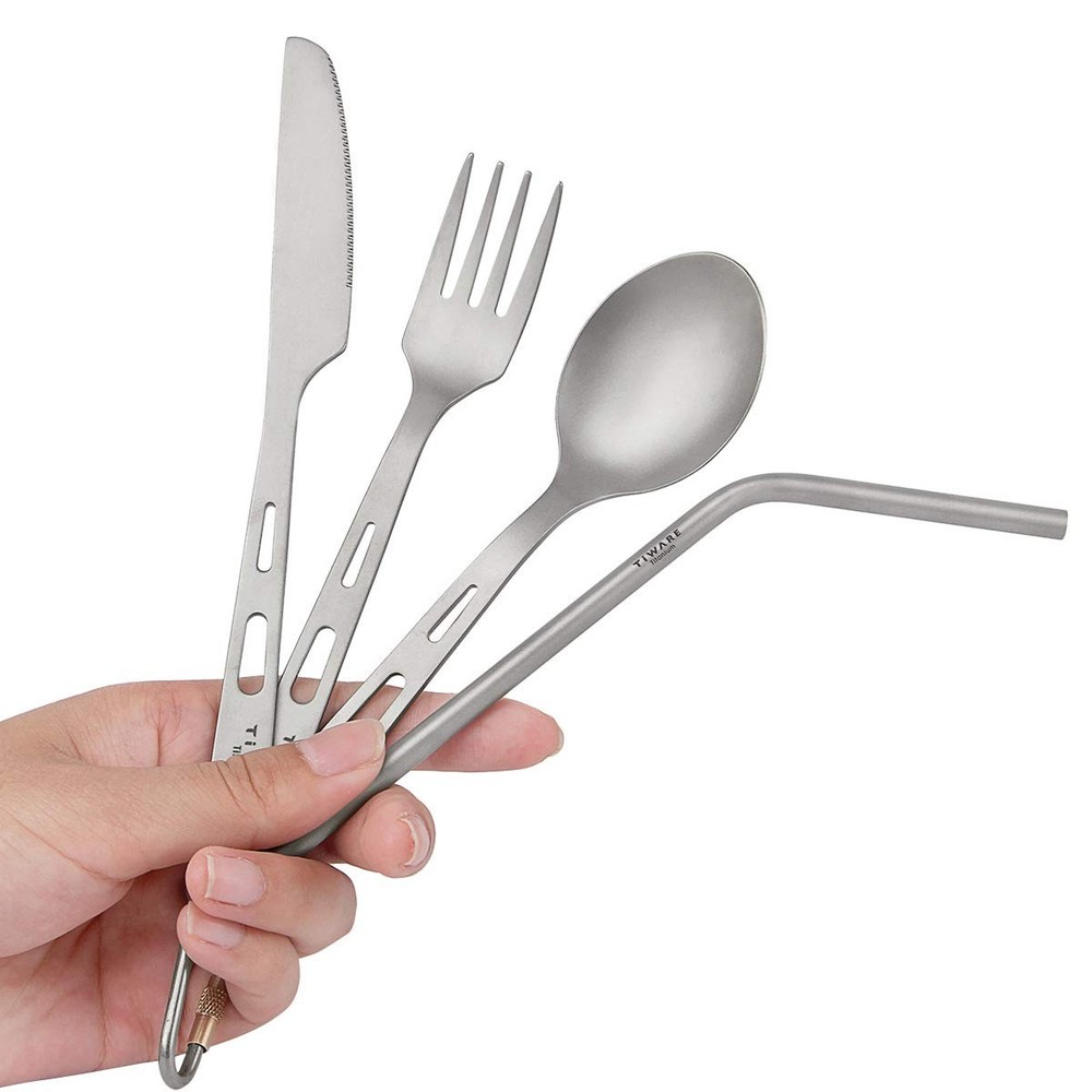 Titanium Knife Fork Spoon Drinking Straw Ultra-Light Weight Tableware Durable...