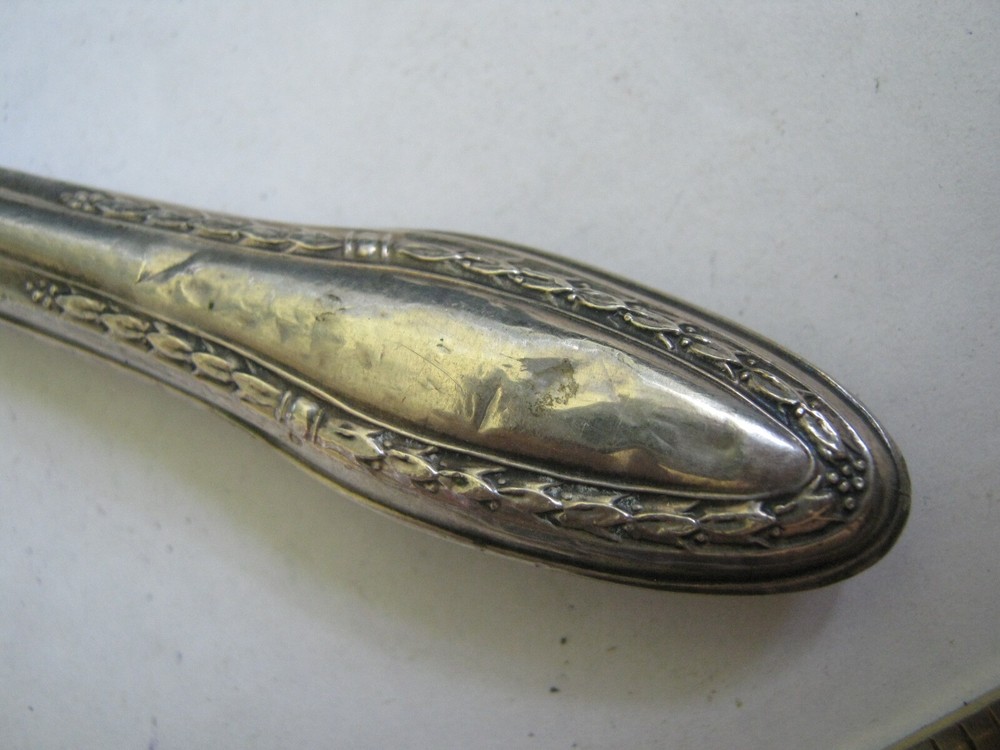 c. 1900 German 800 Silver Handle Brass 6 1/4" Trident Fork, Leaves & Berries