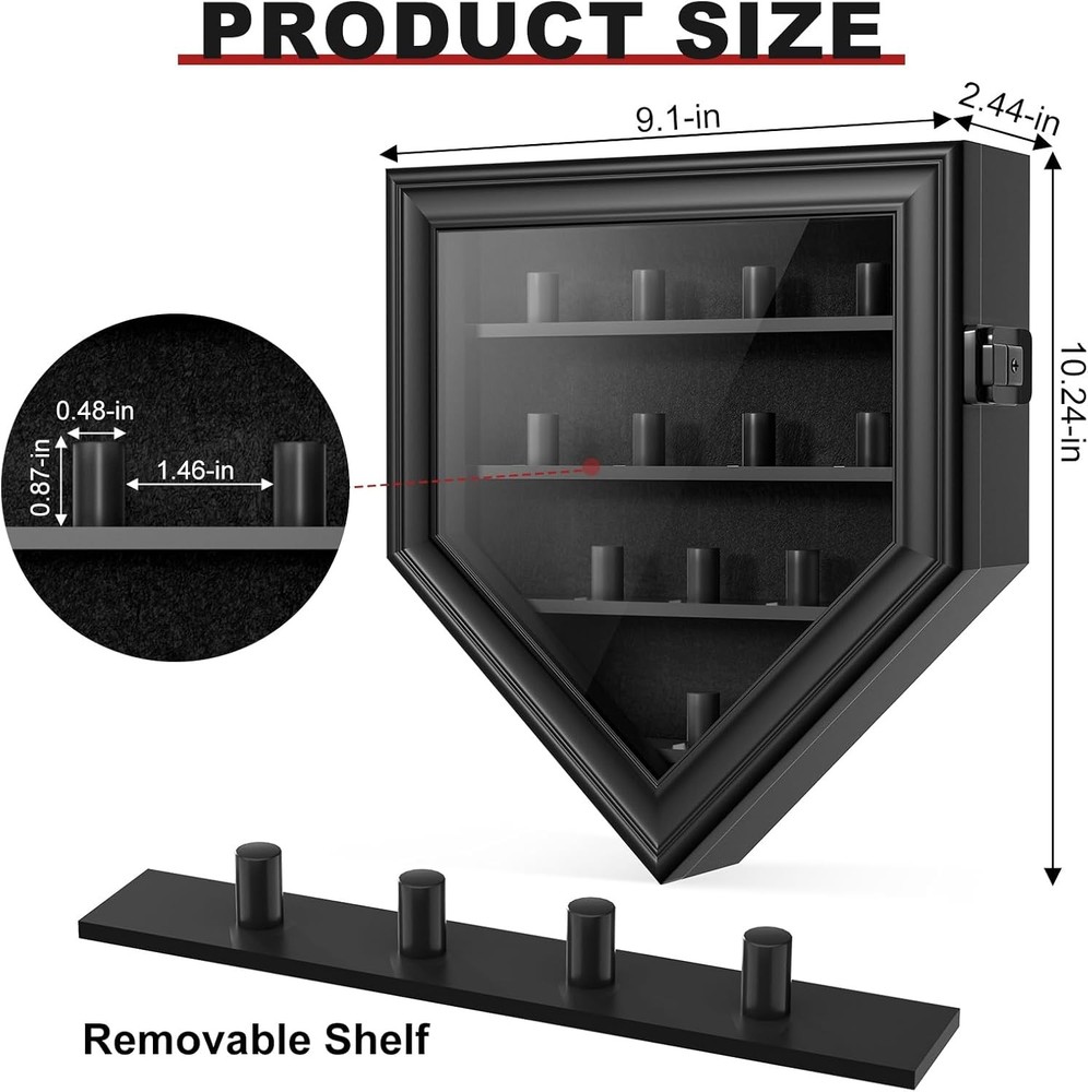 Championship Ring Display Case, 12 Posts Baseball 12 Posts-Pentagon, Black