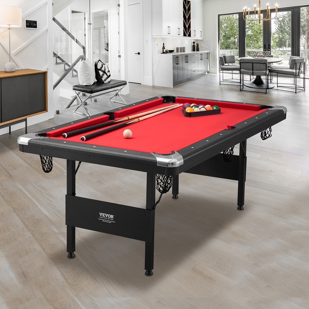 Billiards Tablewith Balls, Cues 6.3 ft Pool Table, Foldable Space-Saving Table