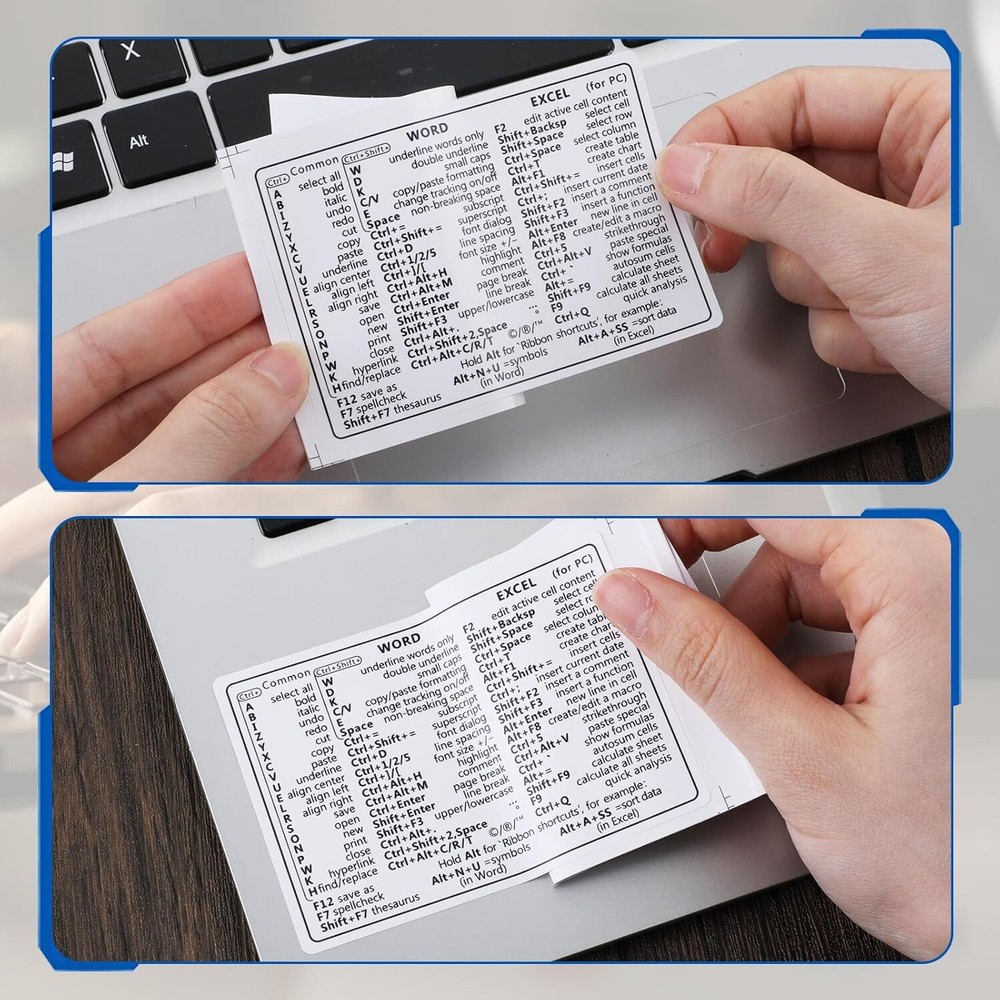 2 Pcs Laptop Shortcuts Stickers, Word/Excel Quick Reference Guide White