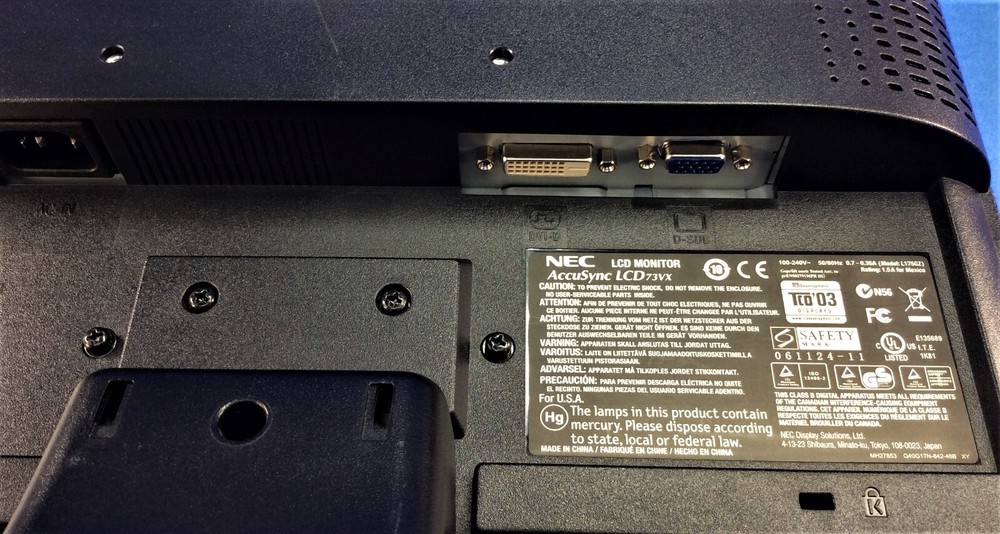 NEC AccuSync LCD73VX 17" LED Backlight Display w/ VGA & Power Cable