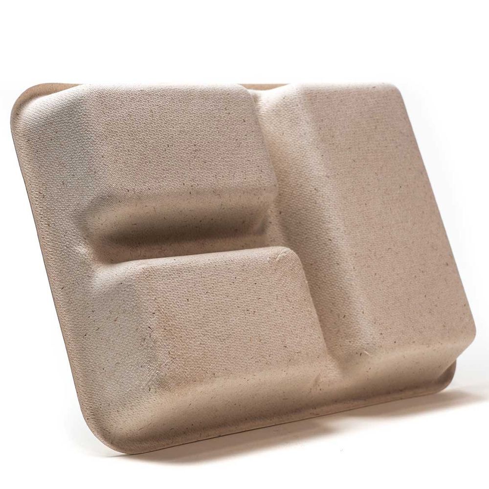 Green Wave OV-BLRT30-3, 30 Oz Rectangular 3-Compartment Bio Food Tray, 200 PCS