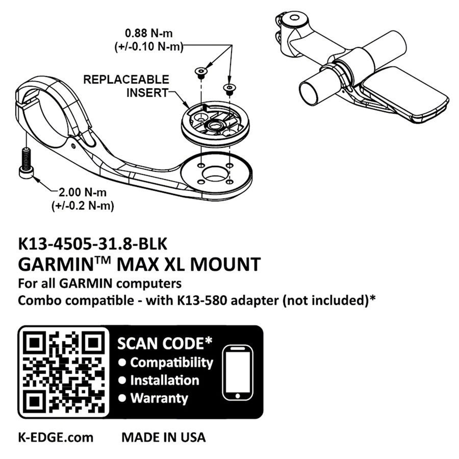 K-EDGE Max XL Handlebar Mount for Garmin Edge & Forerunner, CNC Machined