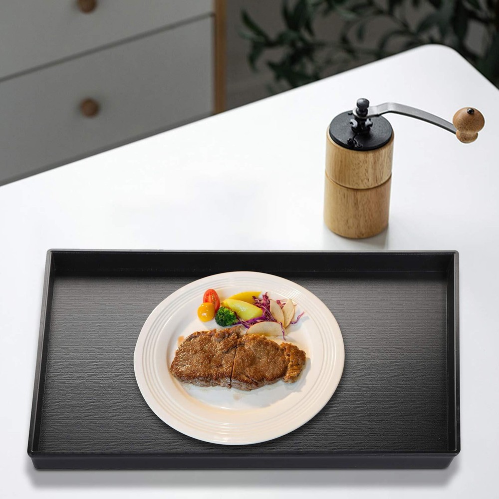 Black Rectangular Serving Trays Non-Slip Plastic Cafeteria 2 Pack