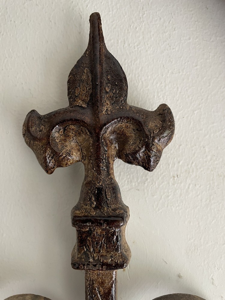 Antique Wood Church Window Frame Iron Scrollwork
