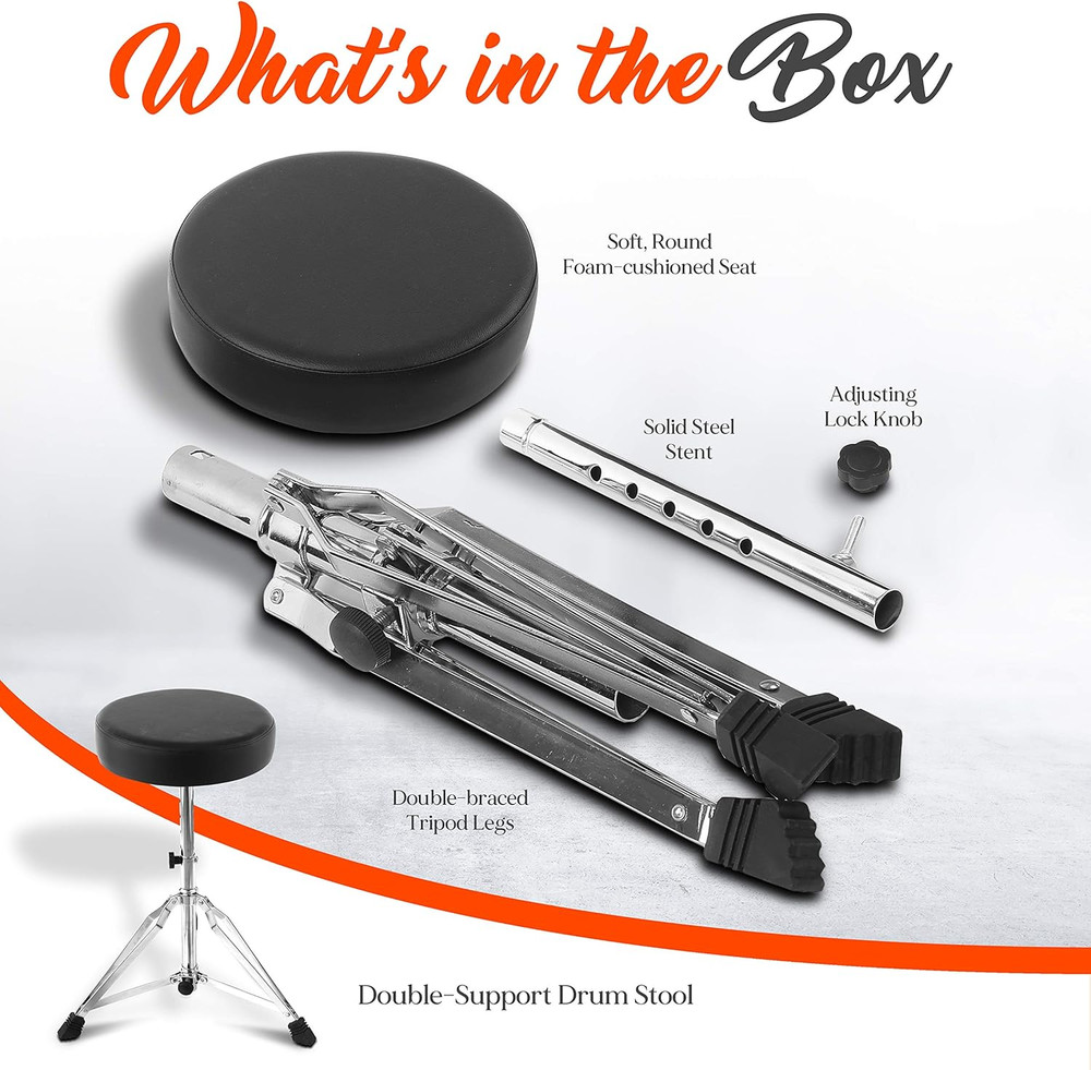 Adjustable Drum Throne Stool - Portable with Double-Braced Tripod Legs, Foam-Cus