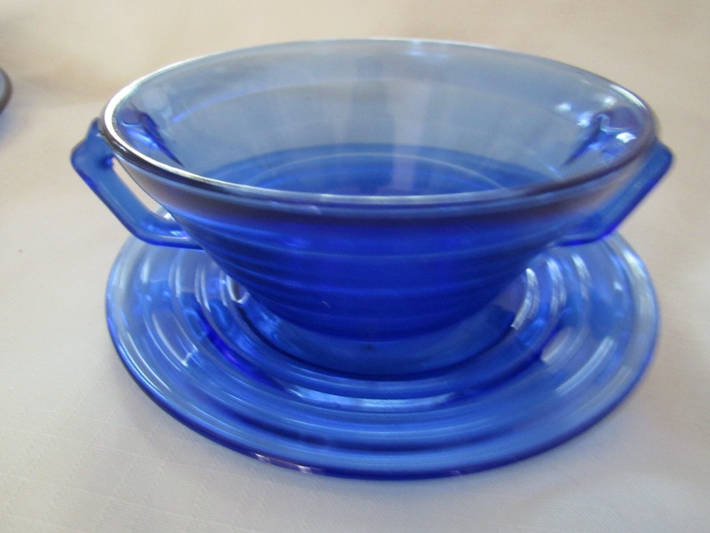 MODERNTONE HAZEL ATLAS  COLBALT BLUE- BROTH & SAUCER-NICE