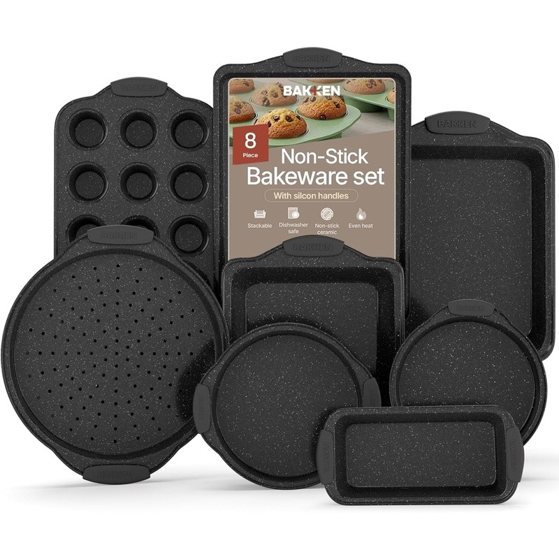 Nonstick Carbon Steel 8-Piece Bakeware Set Stackable Oven Safe Baking Pans New
