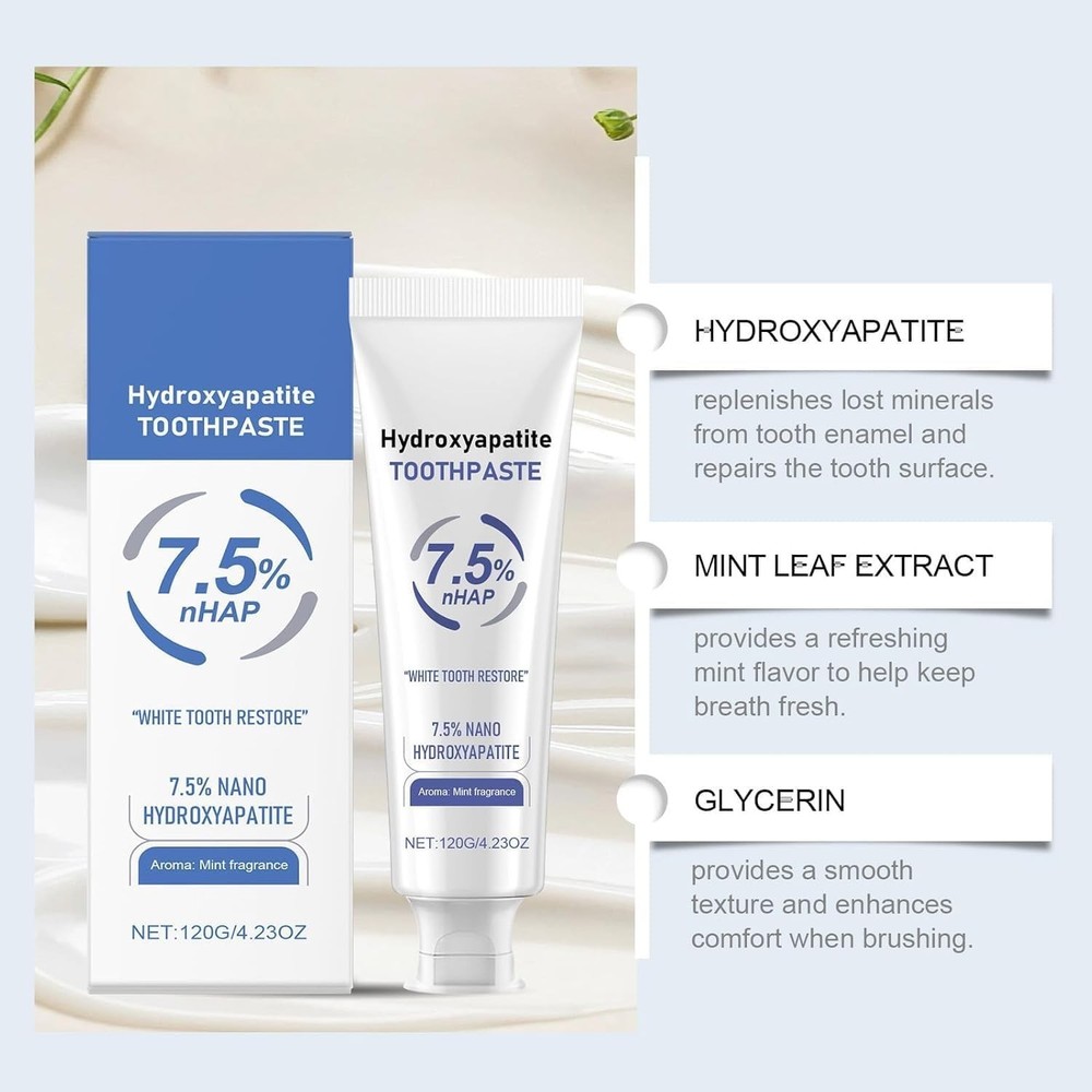 Natural Hydroxyapatite Toothpaste for Whiter Teeth & Sensitivity Relief - 2pcs