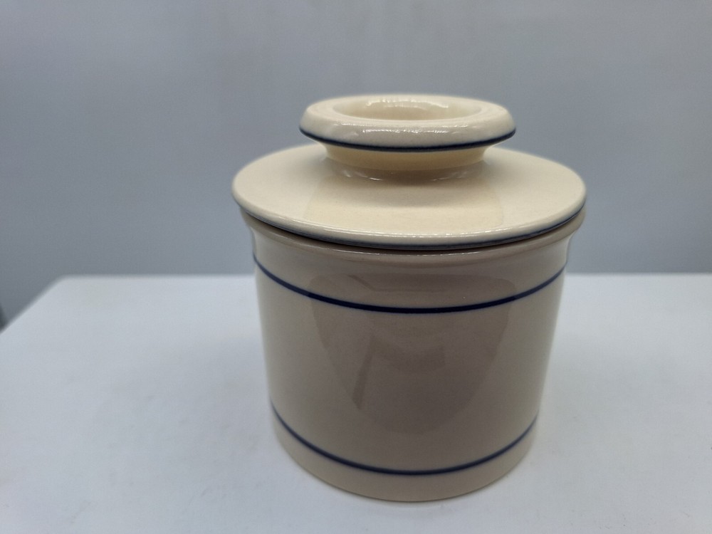 Butter Keeper Crock Keeps Butter Fresh Spreadable White Ceramic 4 inches