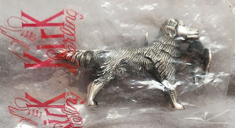 RARE KIRK & SON Solid Cast Sterling Silver Miniature Retriever with Duck & Bale