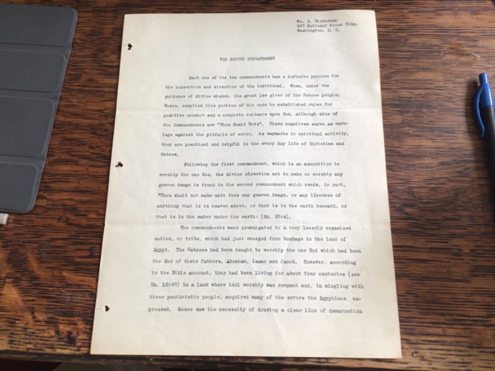 Christian Science Original Manuscript William Biederman The Second Commandment