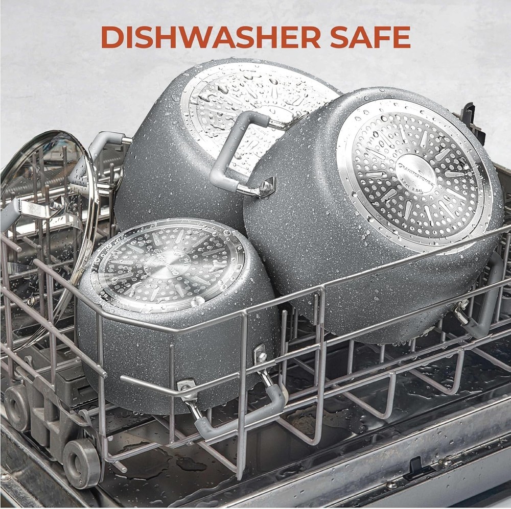 Granitestone Gray Pots and Pans Set Nonstick 6 Stackable Piece Cooking Kitchen