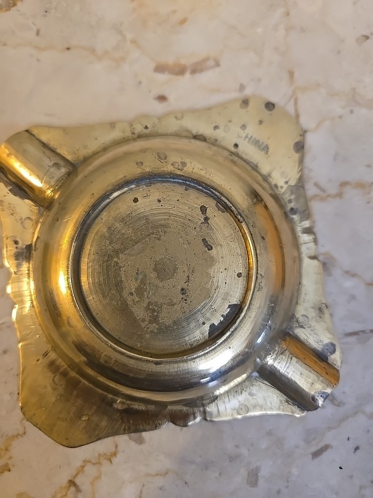 Vintage Chinese Solid Brass Ashtray Small