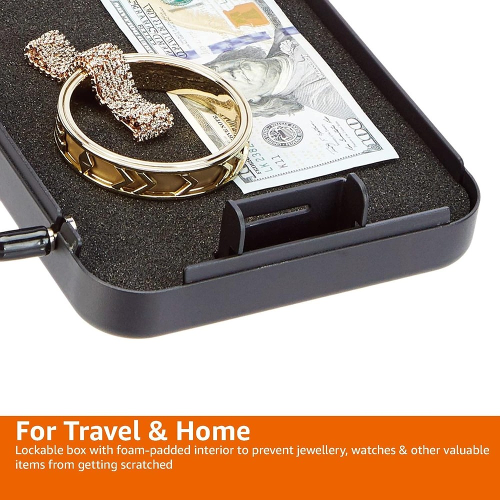 Amazon Basics Portable Security Case Lock Box Safe, Small Large, Black