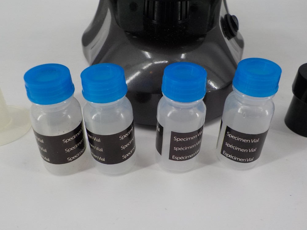 USED EDU SCIENCE STUDENT MICROSCOPE WITH CARRYING CASE SPECIMAN VIALS MSNG PCS