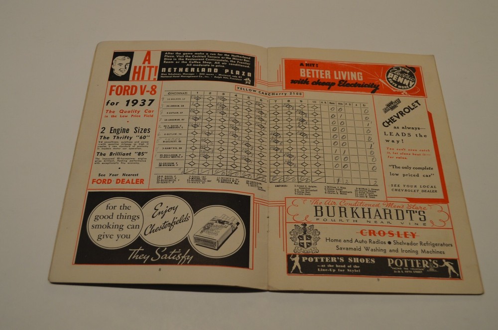 1937 CINCINNATI REDS CROSLEY SCORE BOOK PROGRAM WITH PIN!!! MUST SEE!!!
