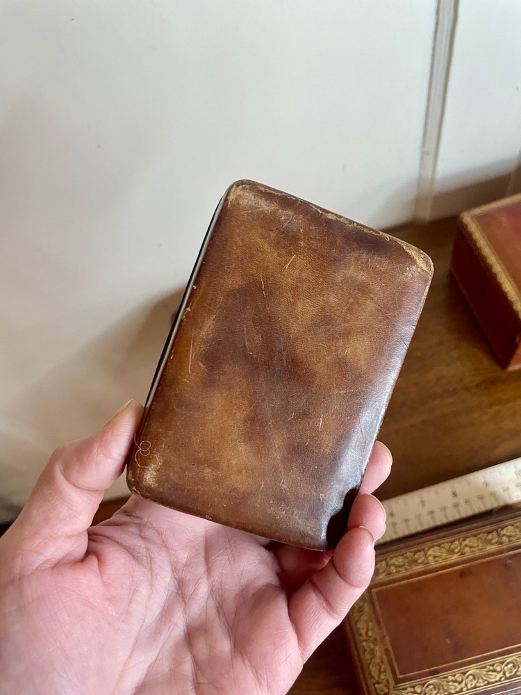 Leather Wrapped Box Early 20th C. w/ Gilded Fleur-de-lis