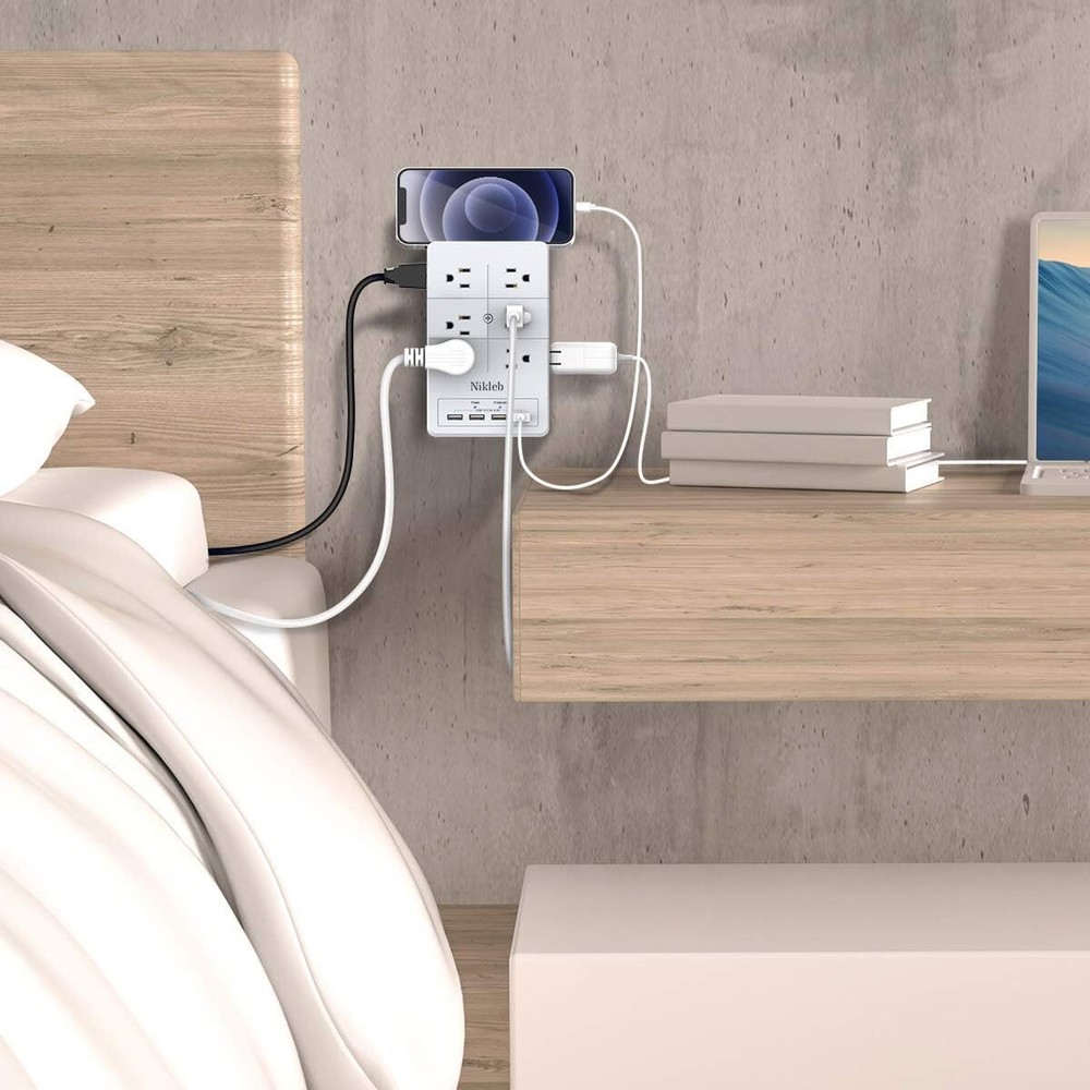 Multi Plug Outlet Surge Protector Nikleb, 12 Electrical Extender White