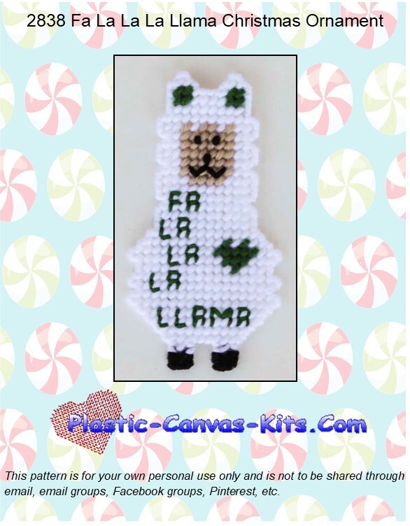 Fa La La La Llama Christmas Ornament- Plastic Canvas Pattern or Kit