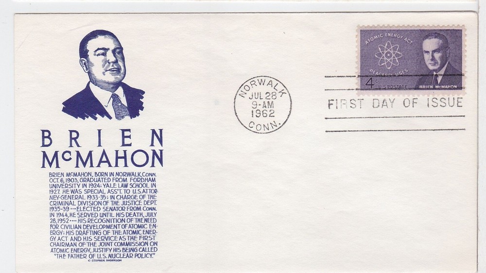 TurtlesTradingPost - James O'Brien McMahon- 1962 #1200 FDC- Stephen Anderson