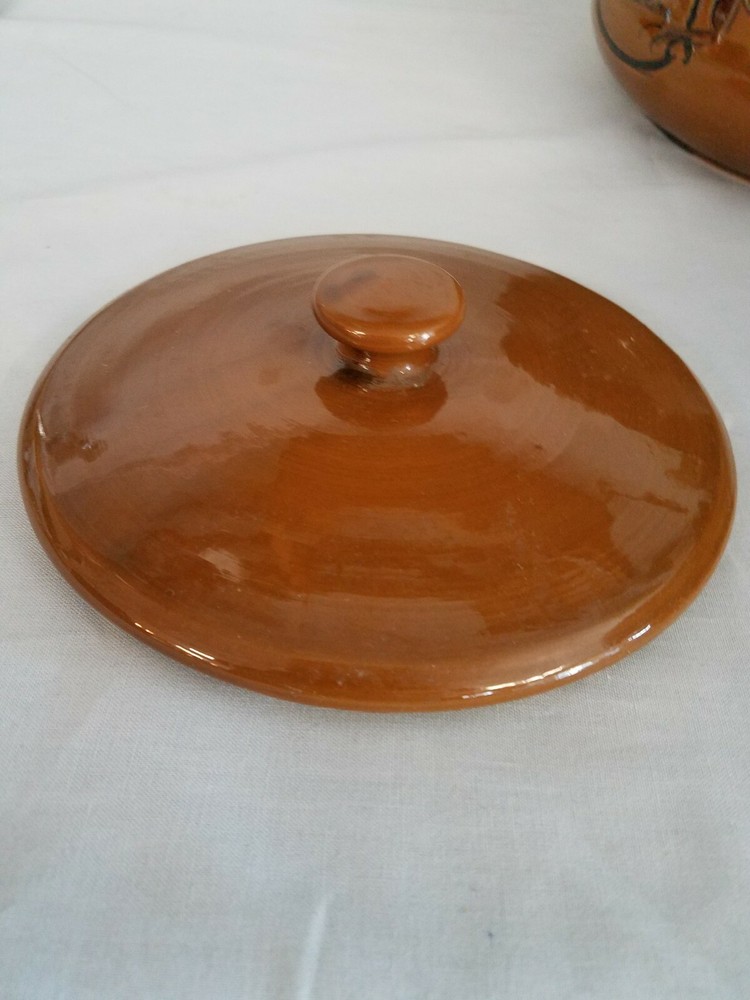 Glazed Pottery Bean Pot with Metal Handle