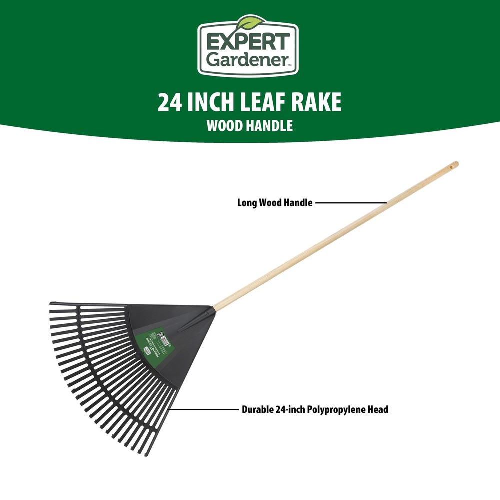 24-inch Wood & Poly Leaf Rake Durable Head Wide Coverage Lightweight New