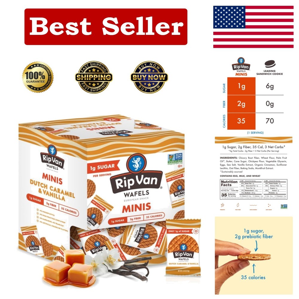 Individually Wrapped Keto-Friendly Dutch Caramel Mini Stroopwafels | 32 Pack