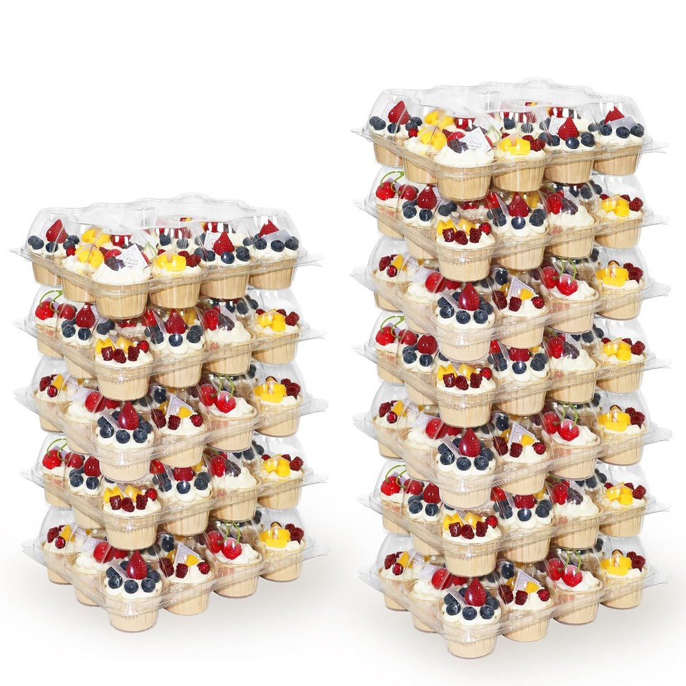 12 Count x 12 Sets Plastic Cupcake Containers, Durable and BPA-Cupcake Holder...