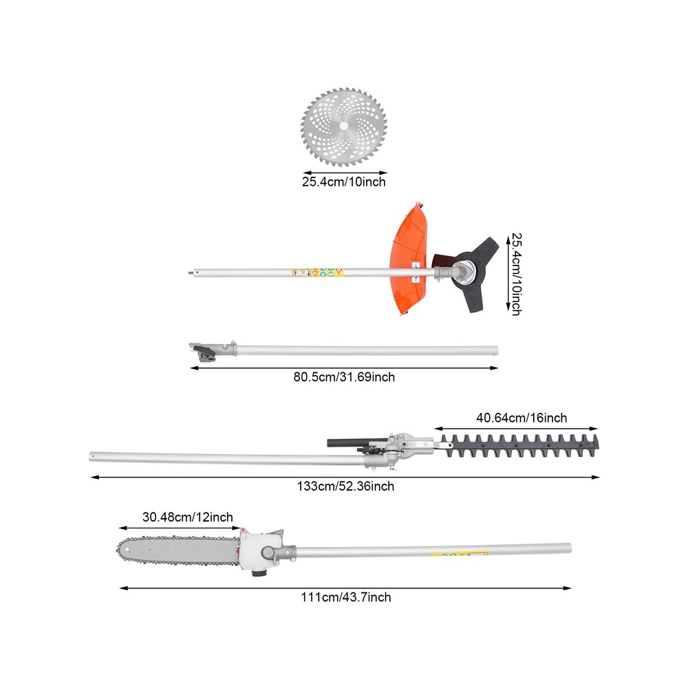 5-in-1 Gas Hedge Trimmer Tool, 52CC 2-Stroke Multi-Functional String Trimmer