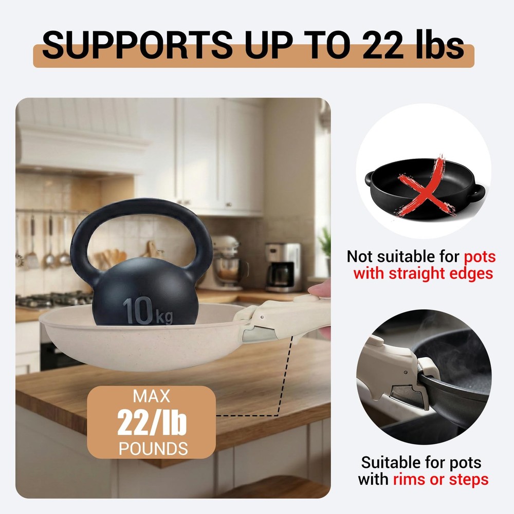 Removable Handle for Pots and Pans (2 Pack), Universal Detachable Cookware Gr...