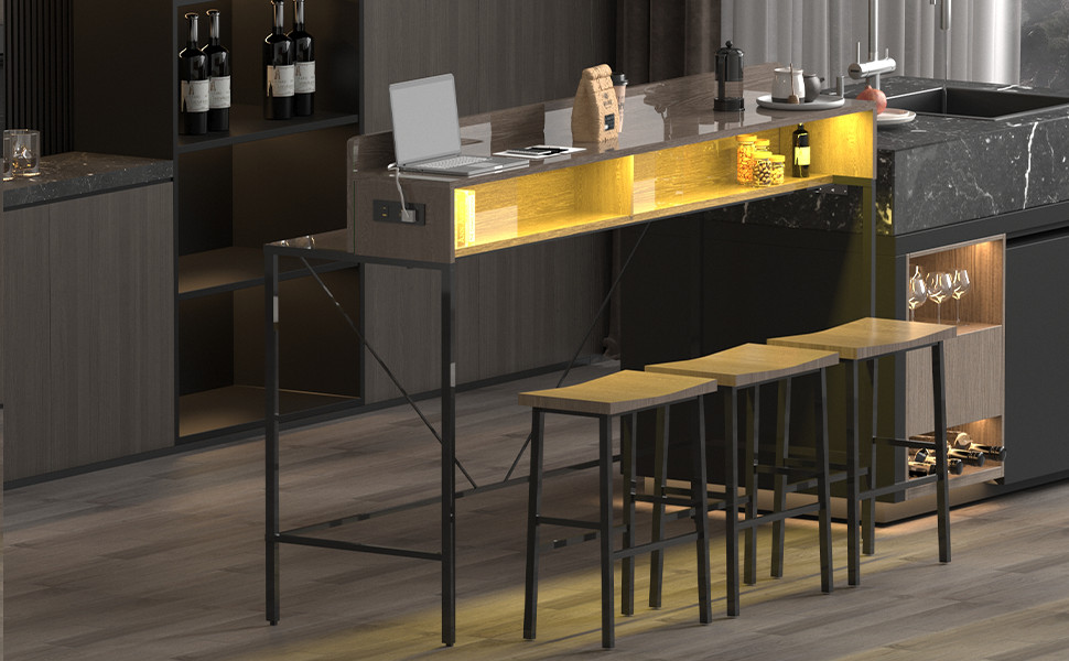 59 inch bar table, dining table, sofa table with power socket and LED light, 3