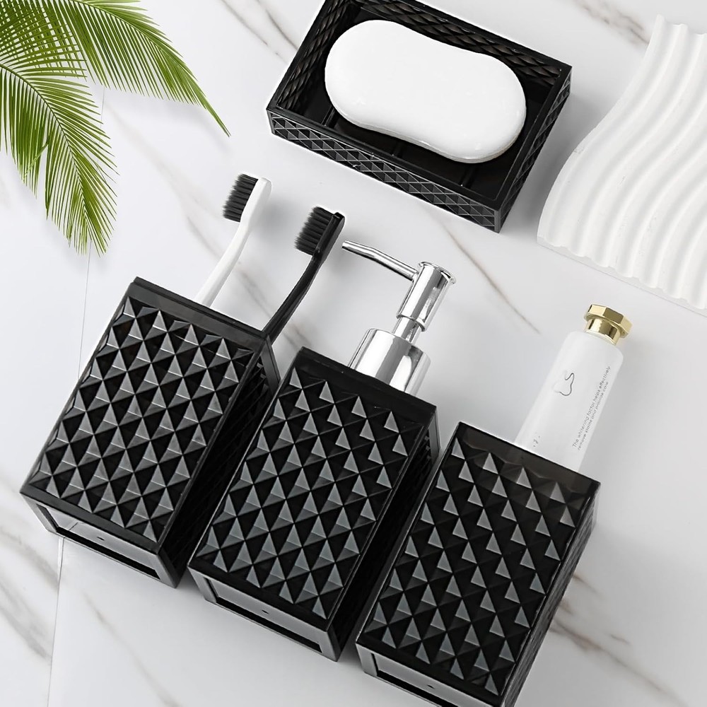 Black Bathroom Accessories Set, 4 Pack Matte Black Bath Accessory Sets Comple...