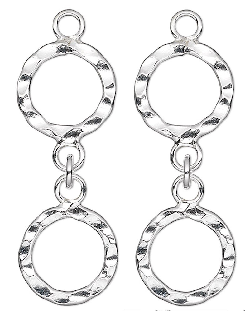 Two .925 Sterling Silver 25x9mm Hammered Circle Connector Drop Links