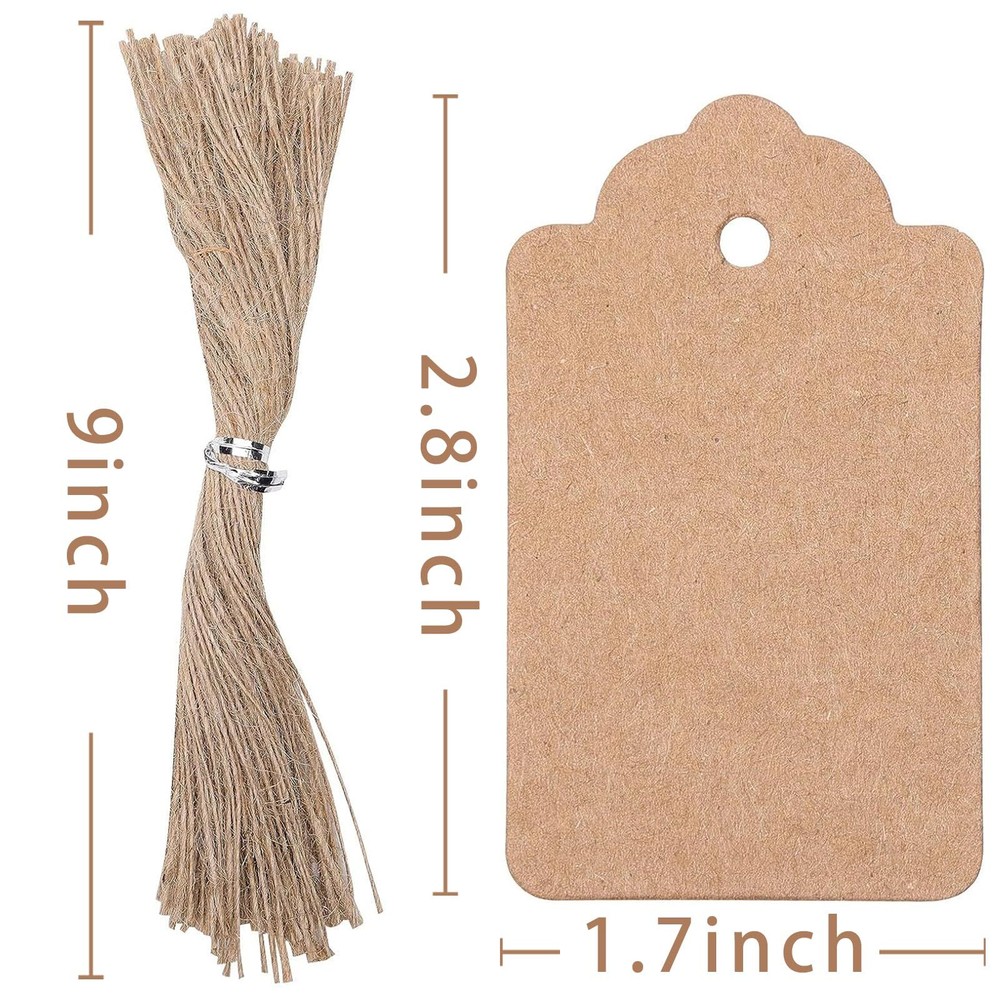 150PCS Kraft Paper Gift Tags with Strings，Brown Blank Tags Hanging Labels