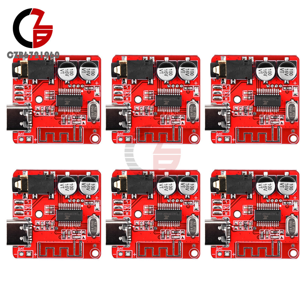 6pcs 3.7-5V Mini Bluetooth5.1 Audio Receiver MP3 Decoder Amplifier Module Type-c