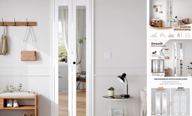Preassembled Bifold Mirrored Barn Doors for 24x80 24"x80" White