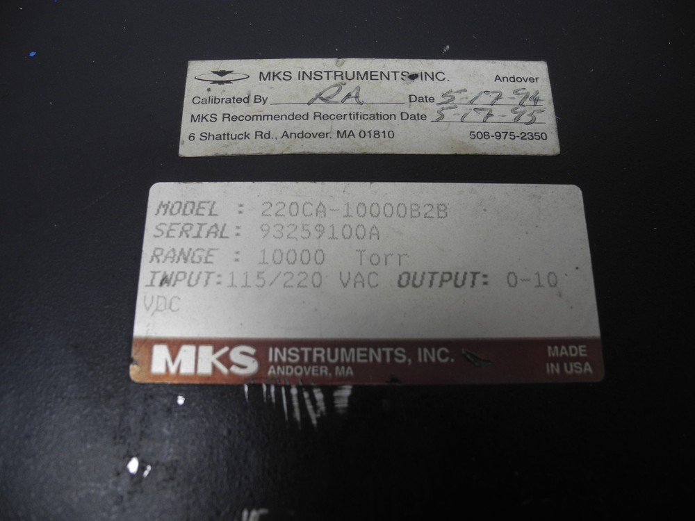 MKS INSTRUMENTS 220CA-10000B2B 10K TORR COMPACT ABSOLUTE CAPACITANCE MANOMETER