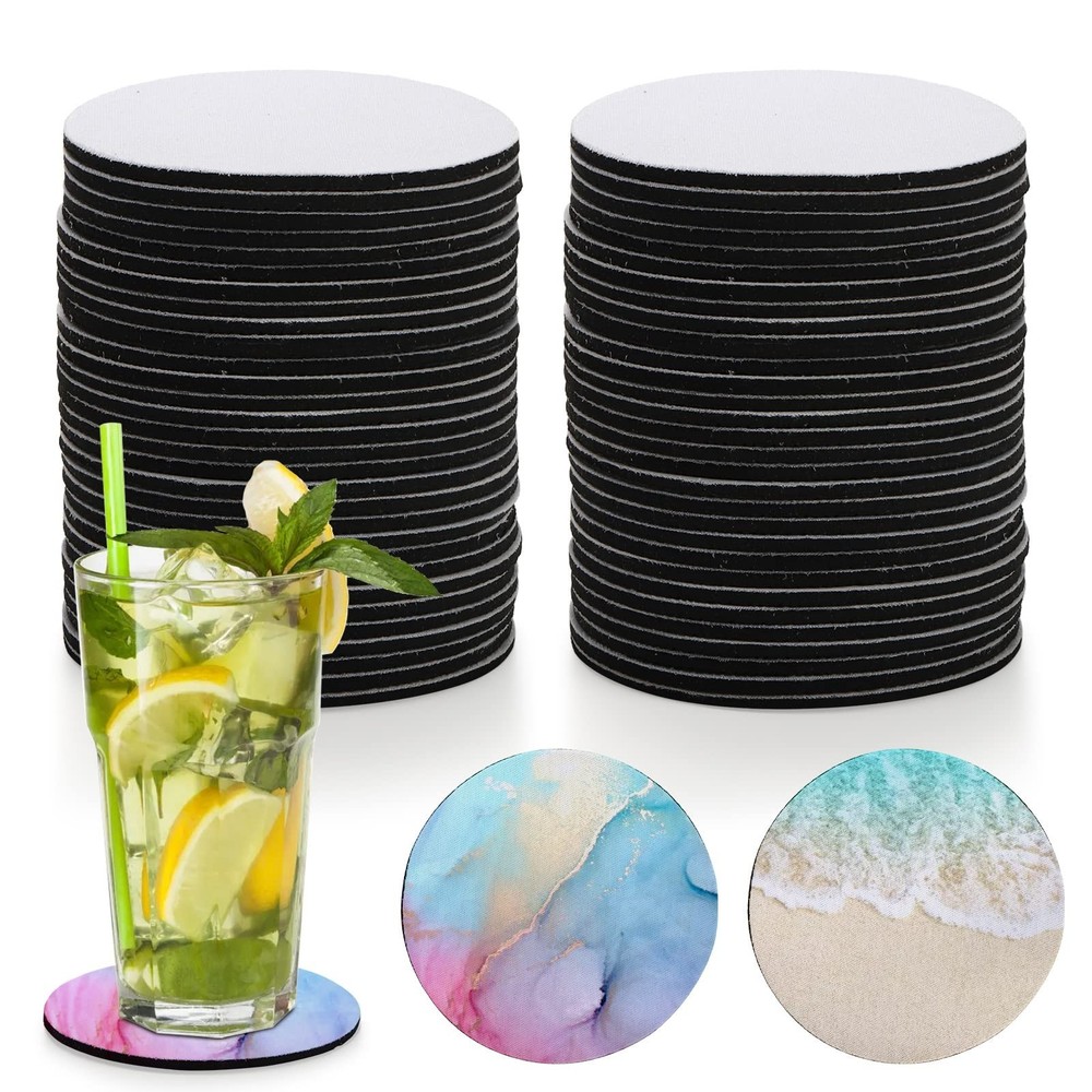Okllen 60 Pack Sublimation Blank Coaster, Round Sublimation Blank Cup Mat, Ru...