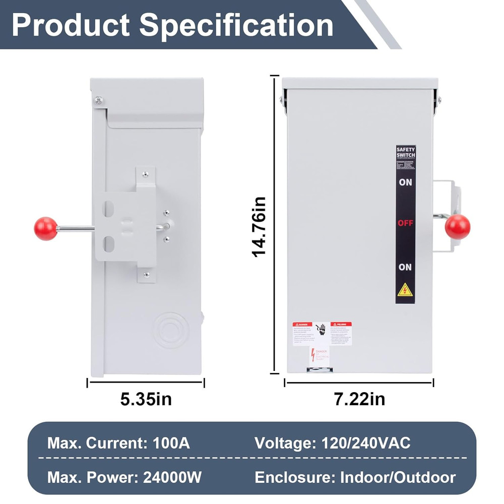 100A Generator Transfer Switch, 24000W Universal Double Throw Safety Switch, 120