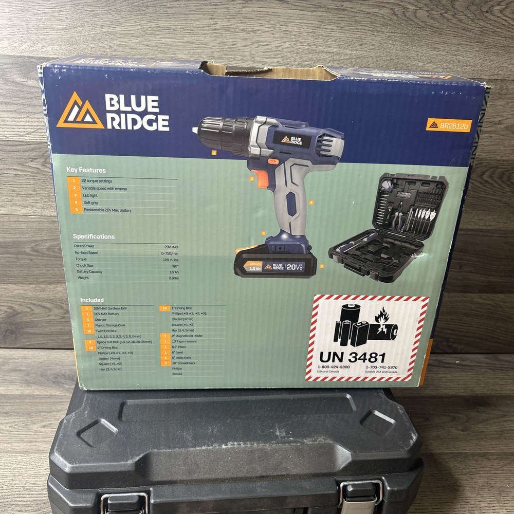 Blue Ridge 20V Max Cordless Drill Driver Project Kit 46 Piece Set