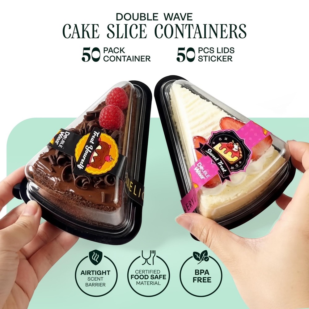 50-Pack Clear Cake Slice Containers | BPA-, Stackable Dessert Holders for Par...