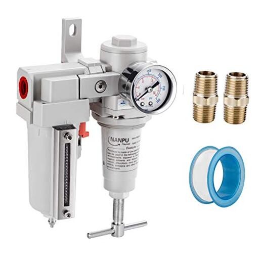 High Pressure Air Filter/Regulator Combo, T-Handle, Semi-Auto Drain, 1/2" NPT