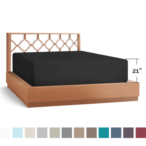 21” Extra Deep Pocket Ultra Soft Fitted Sheet with Corner Straps, Full - Black