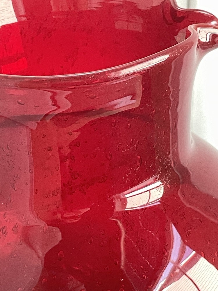 Red Bubble Art Glass Handblown Pitcher Decorative Vase