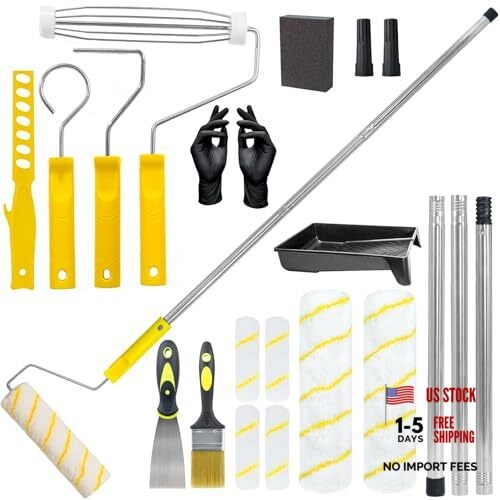 18-Piece Paint Roller Kit with 3.3ft Extension Pole, 4" & 9" Roller Covers,