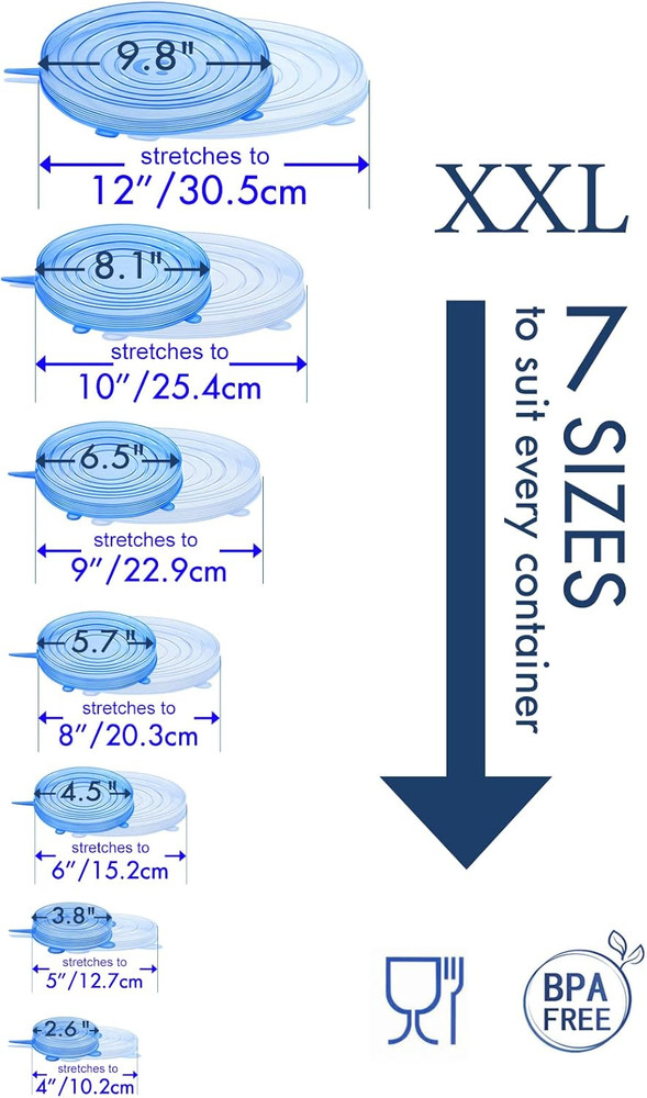 Silicone Stretch Lids 14 Pack Include 2Pcs Size up to 9.8'' Diameter,Reusable Du