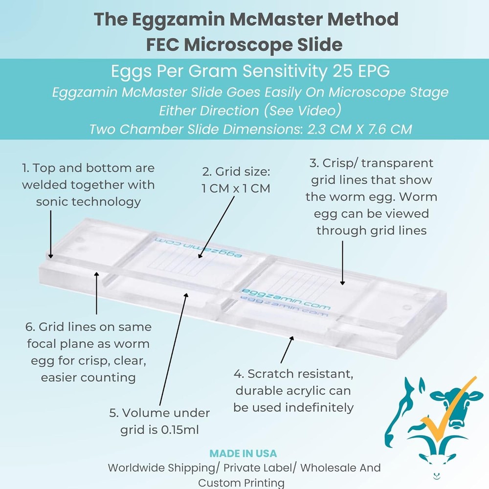 McMaster Method Microscope Slide - FEC (Fecal Egg Count) or Worm Count, Double C